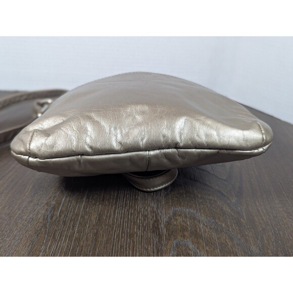 DAWLI Leather Crossbody Purse Handbag Metallic Gold Zip Closure Pockets USA Made - Picture 6 of 12